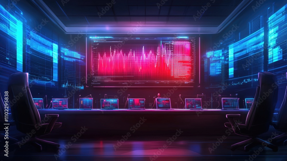 Aufkleber cybersecurity monitoring room office digital visualization high-tech environment futuristic view dat