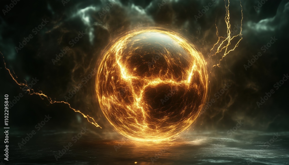 Poster electric lighting sphere ball: abstract science and object explained in detail with a unique approac