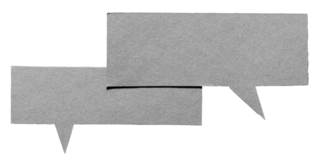 Gray grey blank cut out cardboard paper speech bubbles with rough edges and copy space for text on transparent png background design element