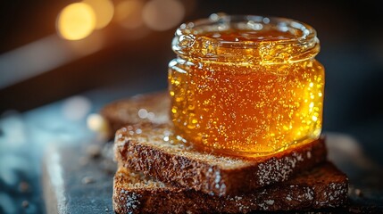 Honey Spread Melting on Toasted Bread Delicious Breakfast Concept with Natural Ingredients
