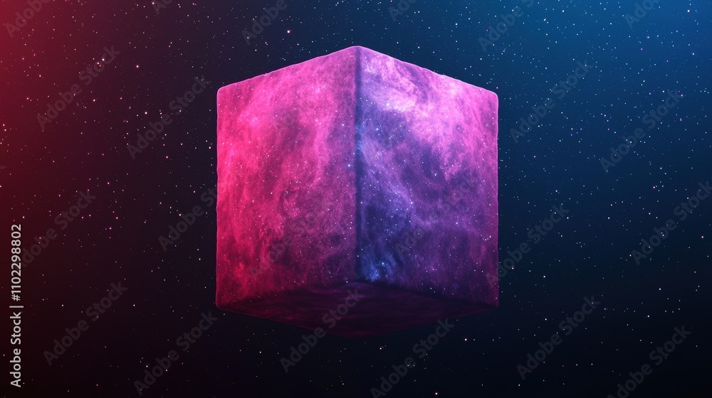 Poster abstract cosmic cube floating in a vibrant starry background