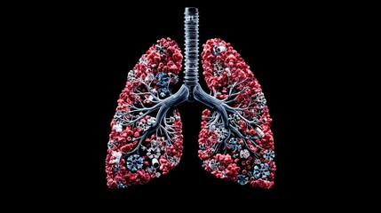 Detailed Anatomical View of Lungs Surrounded by Chemical Structures, Highlighting Intricacies of Respiratory System and Biological Components