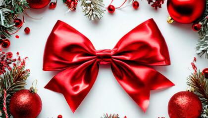 christmas background with red balls and ribbon