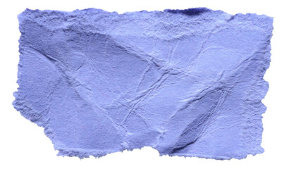 Purple crumpled wrinkled torn piece of blank paper note cardboard with texture and copy space, close up transparent png background isolated cut out design element