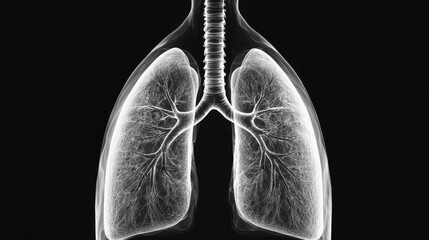Ethereal Representation of Lungs with Soft White Glow Diffused Throughout Dark Ether, Highlighting Intricate Bronchial Structures and Pleura