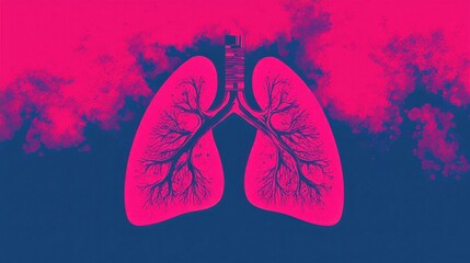 Stylized Illustration of Deteriorating Lungs with Abstract Background Representing Respiratory Challenges and Health Impacts in a Vibrant Color Scheme
