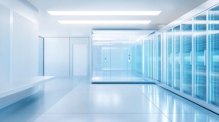 Modern cleanroom server room interior.