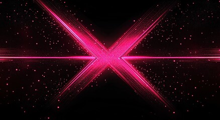 Obraz premium Pink glowing light beams in the shape of an X on black background.