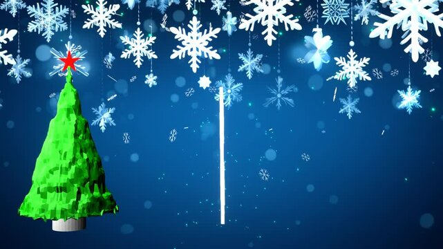 50-seconds 3d Christmas tree rotating snowflake spinning falling snow screensaver motion graphics animation visualizer HD video