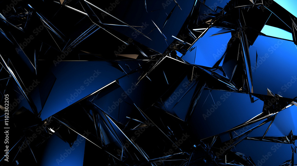 Poster modern abstract background with sharp black lines and geometric shapes, dark blue gradient, and meta