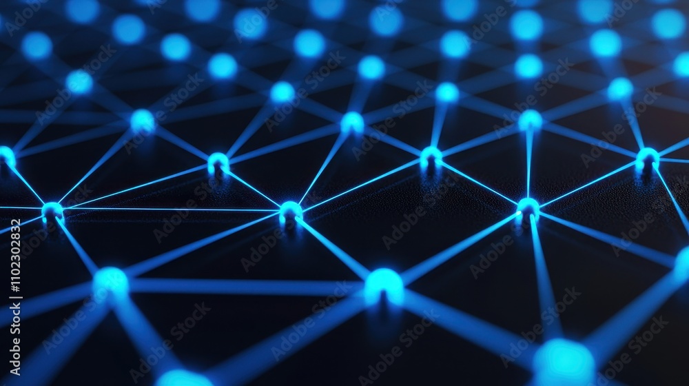 Aufkleber blue glowing network nodes on dark surface in abstract design