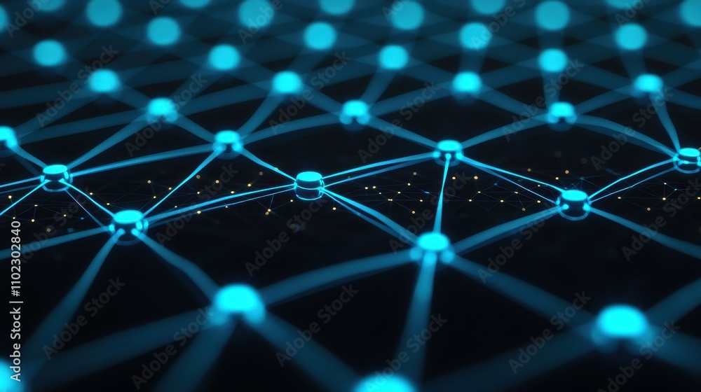 Poster abstract network connection in digital space with bright blue nodes