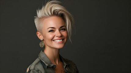 Beautiful smiling female model with Mohawk hairstyle