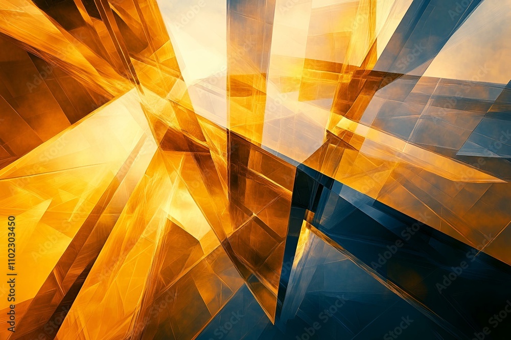 Aufkleber radiant golden light rays streaming through abstract geometric shapes, creating a vibrant and dynami