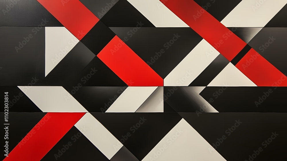 Aufkleber sleek black and red geometric design with intersecting lines, squares, and sharp triangles for a con