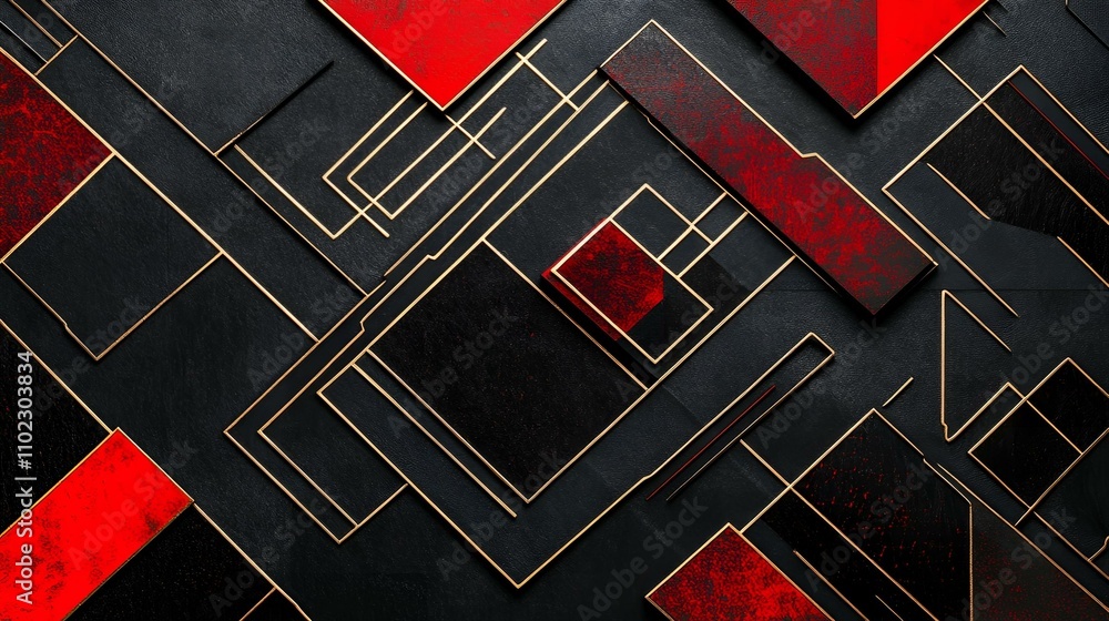 Aufkleber sleek black and red geometric design with intersecting lines, squares, and sharp triangles for a con