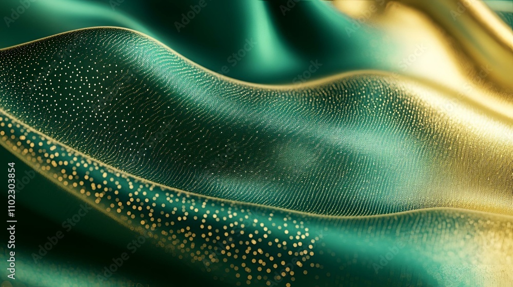 Poster soft emerald green and gold gradient with flowing abstract patterns and subtle noise textures, ideal