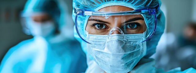 Close-up of virologist in laboratory. Selective focus