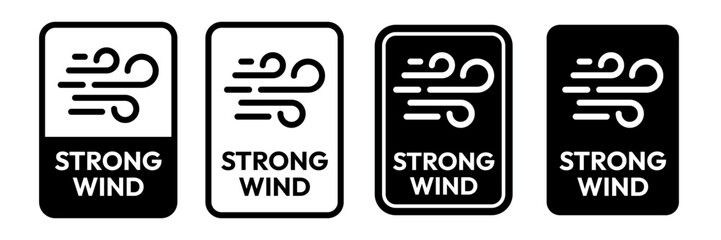 Strong wind line icon set. Windy weather symbol. Wind natural icons. Windy blow logo, label, badge, sticker, symbol, emblem, stamp, black, line, flat vector isolated illustration.