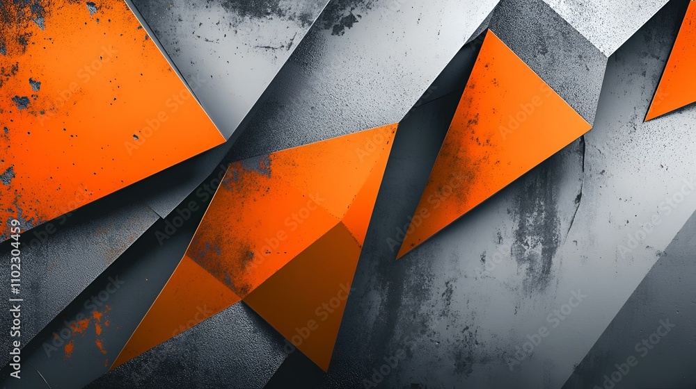 Aufkleber vibrant orange and silver gradient with sharp angular shapes and a grainy texture, set on a charcoal