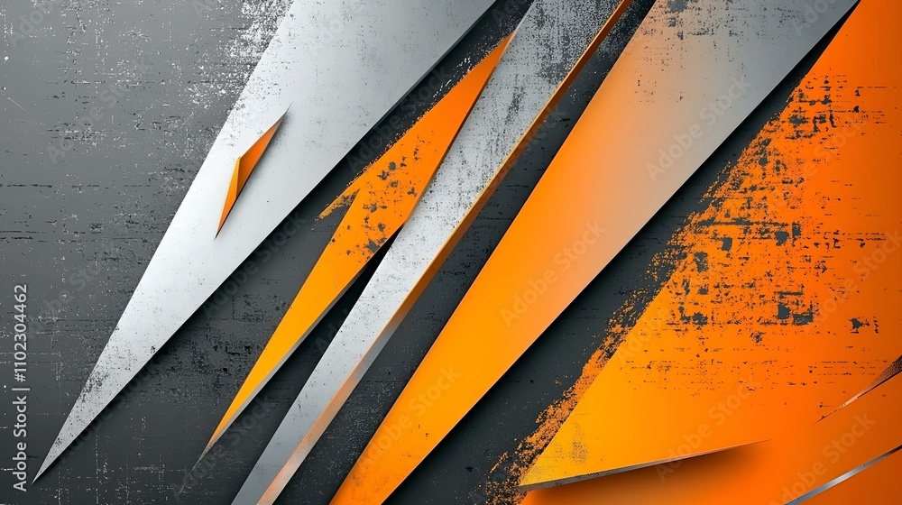 Aufkleber vibrant orange and silver gradient with sharp angular shapes and a grainy texture, set on a charcoal