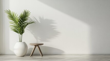 Serene Minimalist Interior with Tropical Plant Decor