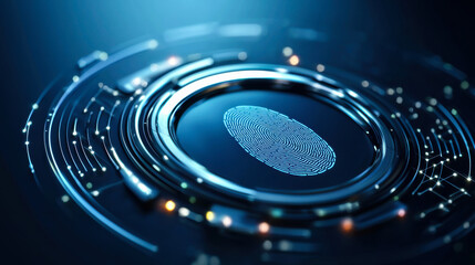 Modern digital fingerprint recognition technology displayed against a dark background with glowing circuits