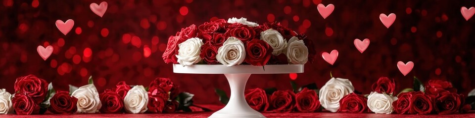 bouquet of roses on a red background. Selective focus