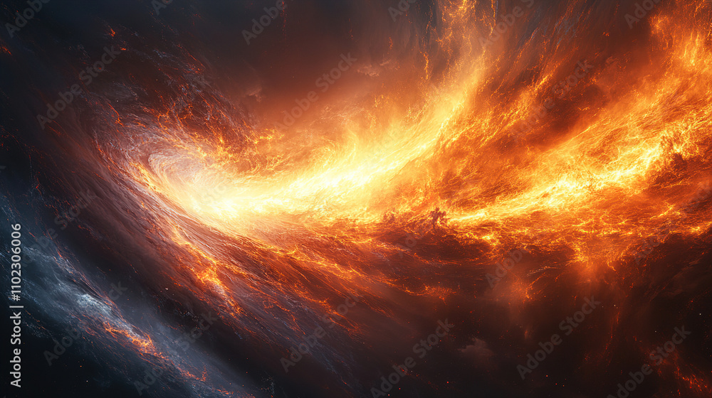 Poster erupting cosmic flames swirl in a vibrant display of color and energy across deep space. generative 