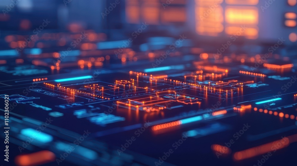 Poster futuristic technology background with neon glow and circuit design