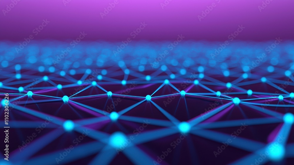 Aufkleber futuristic digital network with glowing nodes and connected lines