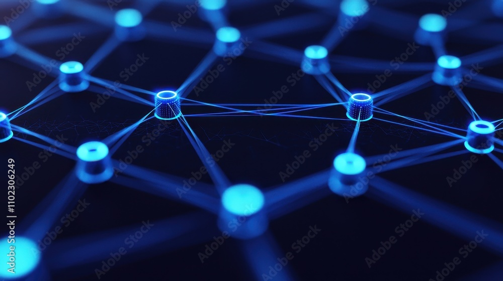 Poster abstract network connections with glowing circles and lines