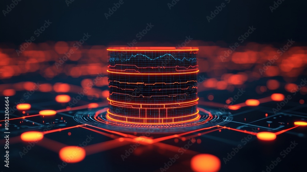 Poster digital data visualization concept with neon circuit patterns