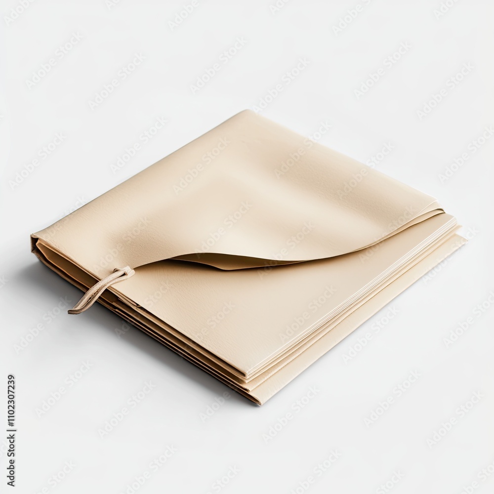 Poster minimalist beige folder laying flat on a white background with a subtle texture, showcasing the eleg
