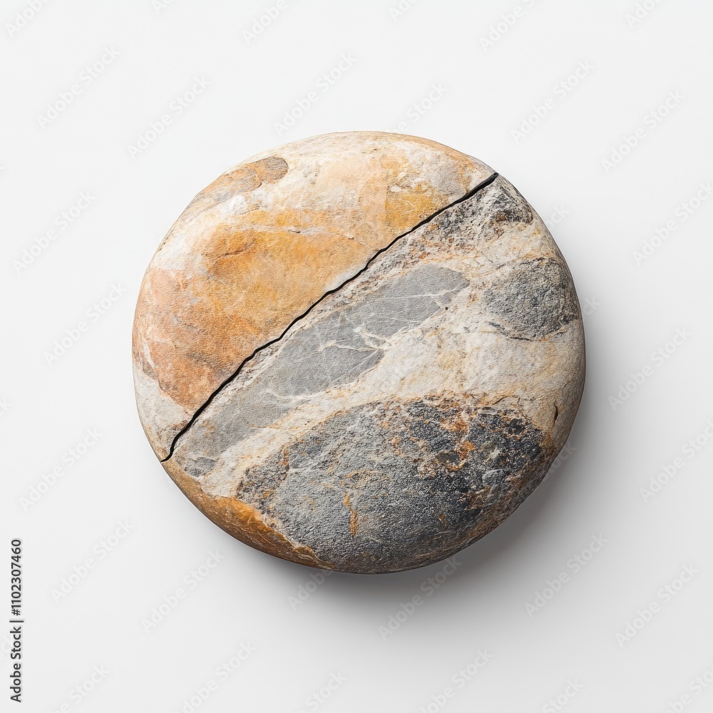 Poster natural stone decor object with unique circular shape showcasing earthy tones and textured surface, 