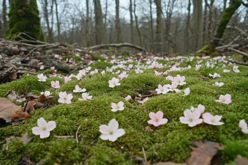 Mossy Ground with Fallen Cherry Blossom - Spring Nature Scene