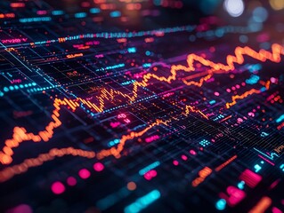 Obraz premium Neon Lit Digital Chart with Sharp Movements Across Sectors