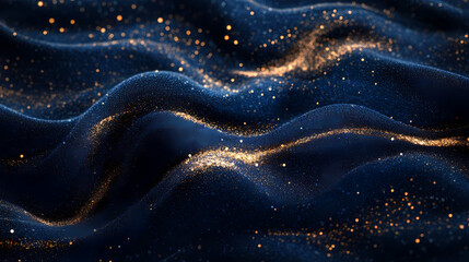 Luxurious navy blue velvet texture with golden glitter accents for premium product packaging design. Cerulean. Illustration