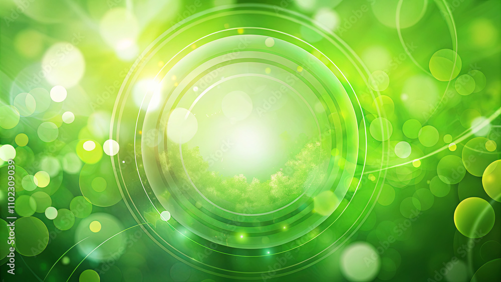 Poster a vibrant green background features circular patterns and luminous bokeh effects, creating a tranqui