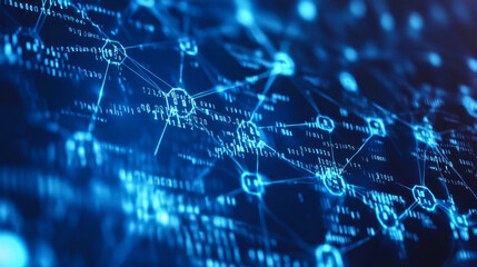 Digital network connections with glowing blue nodes and lines, symbolizing data transmission in a tech-savvy environment