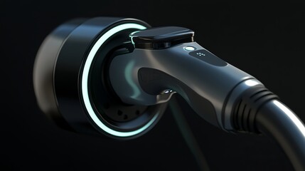 A close-up of an EV charger handle plugged into an electric car, recharging its battery. The image highlights the process of powering the vehicle with alternative, sustainable energy.