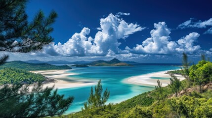 Obraz premium New Caledonia Isle Paradise: Pine Beach with Blue Sky and Tropical Sea Landscape