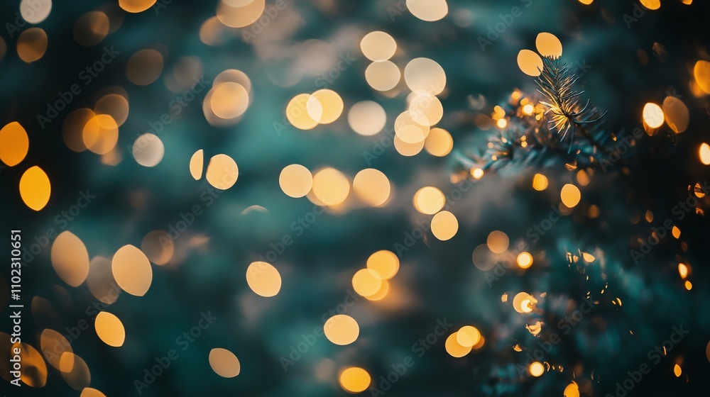 Aufkleber blurred christmas lights creating a beautiful bokeh effect on a dark green background, adding a touc