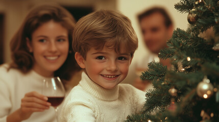 Family Decorating Christmas Tree with Joyful Togetherness