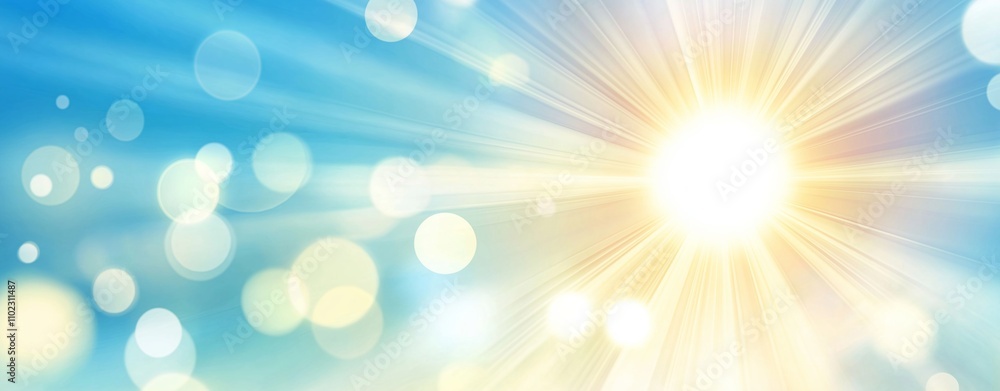 Poster golden sun shining with light rays and bokeh effect creates a beautiful and inspirational backdrop o