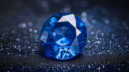 Close up of a natural blue sapphire on a black blue background. Cerulean. Illustration
