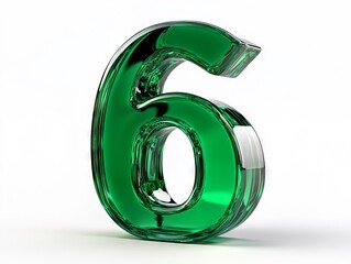 A green glass number six on a white background