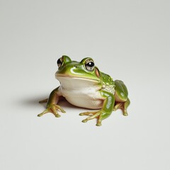 Fototapeta premium Realistic and Colorful Frog Sitting on a Plain Background, Showcasing Its Unique Features, Playful Expression, and Vibrant Green Coloration for Nature Photography