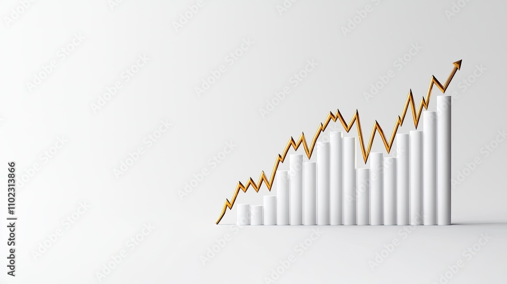 Poster dynamic growth graph illustration featuring rising bars and line chart on minimalist background repr