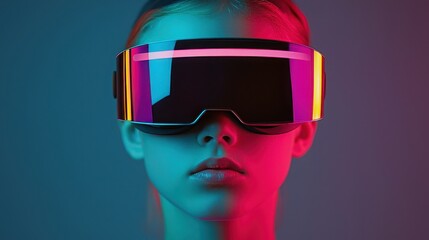 Cyberbullying affects internet safety. Futuristic woman in VR headset